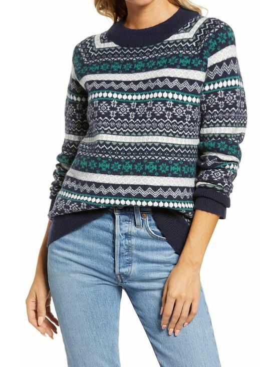 Treasure & Bond Sweaters - 1917 Treasure & Bond Fair Isle Crewneck Sweater NAVY Size XXS